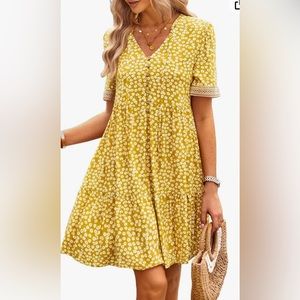 Women Summer Short Sleeve V Neck Floral Printed Dress Casual Flowy